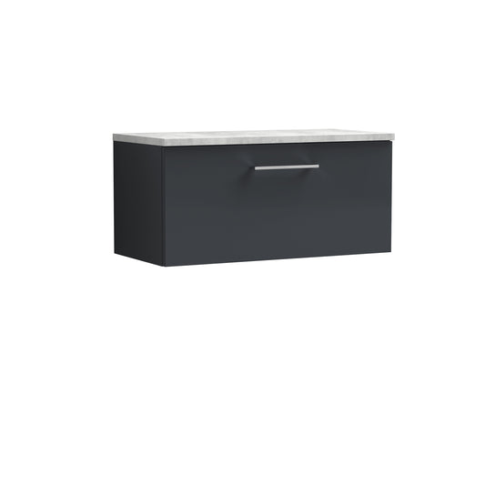 Nuie Arno 800mm Soft Black Wall Hung 1 Drawer Vanity Unit With Laminate Worktop