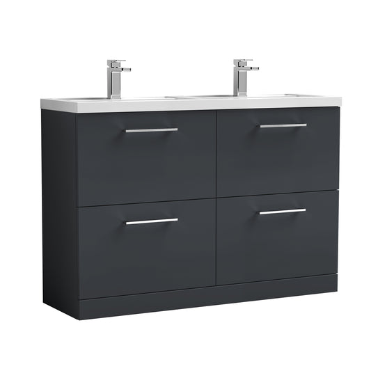 Nuie Arno 1200mm Floor Standing 4 Drawer Vanity Unit with Double Polymarble Basin