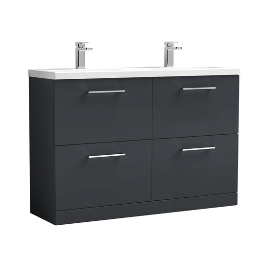 Nuie 1200mm Soft Black Floor Standing 4 Drawer Vanity Unit & Double Ceramic Basin
