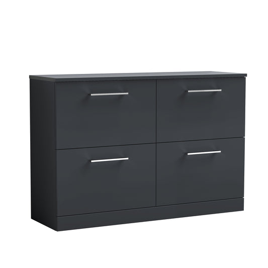 Nuie Arno 1200mm Soft Black Floor Standing 4 Drawer Vanity Unit With Laminate Worktop and Handles