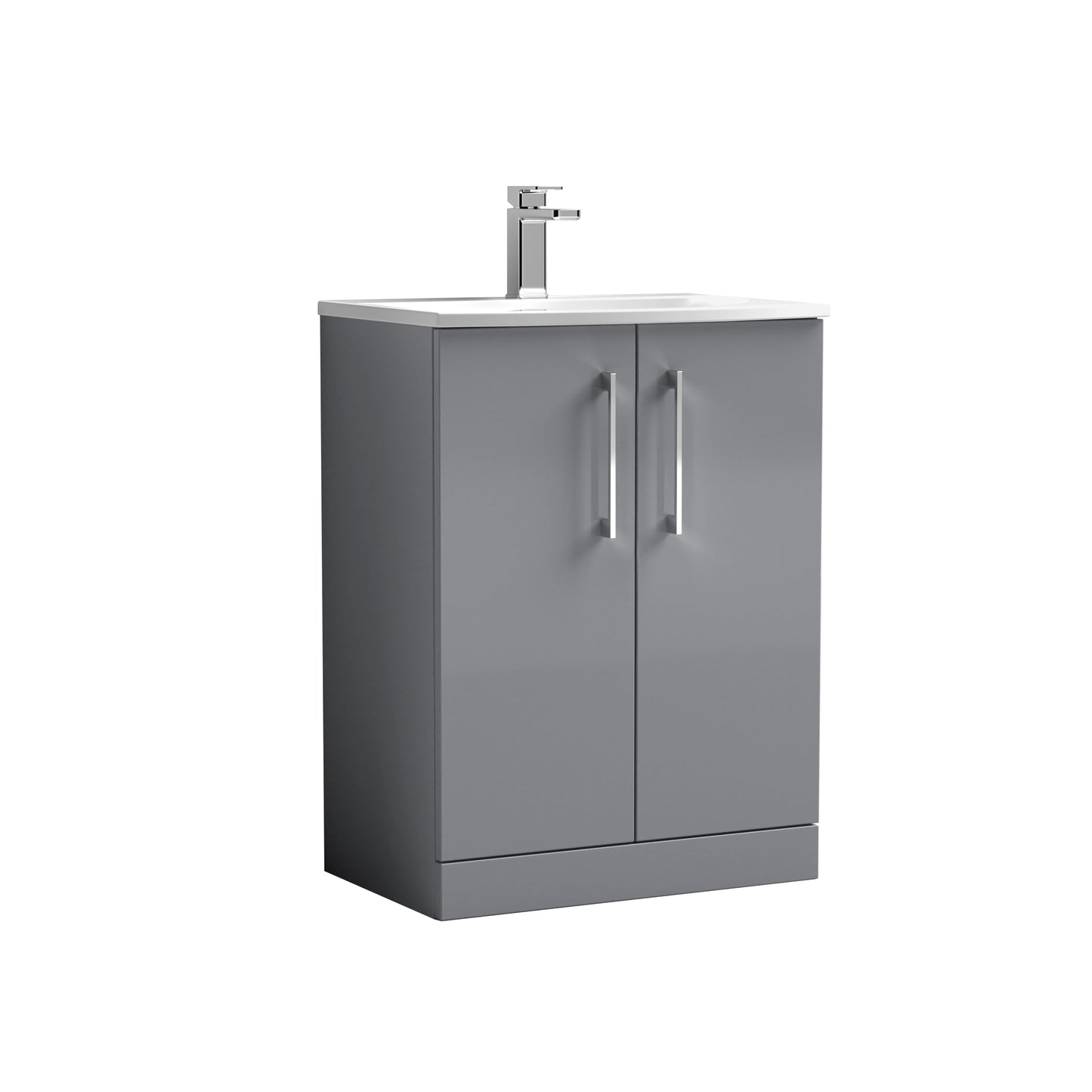 Arno 600mm Floor Standing 2-Door Vanity Unit with Curved Basin by Nuie