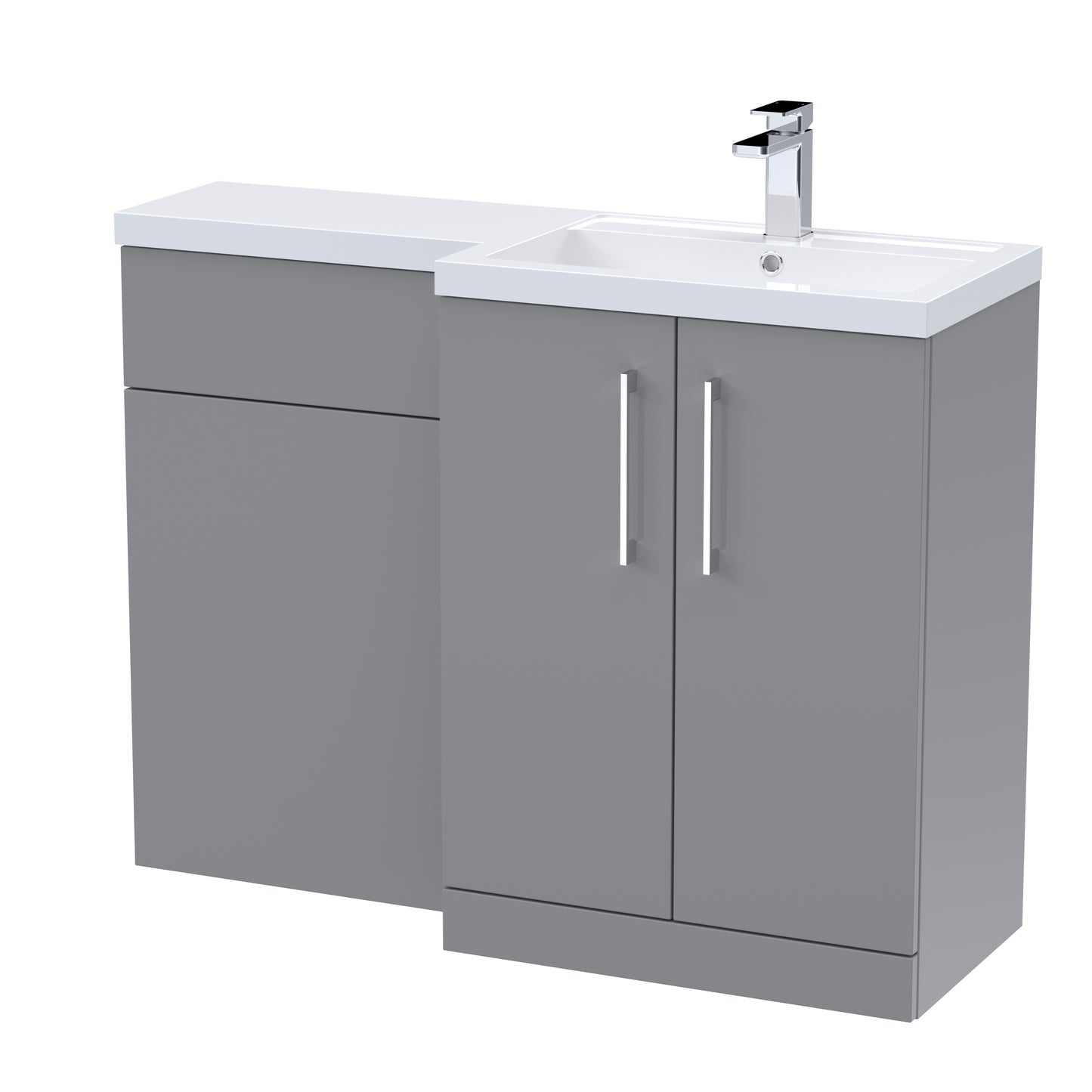 Arno 1100mm Right Handed Floor Standing Combination Unit with L-Shape Polymarble Basin by Nuie