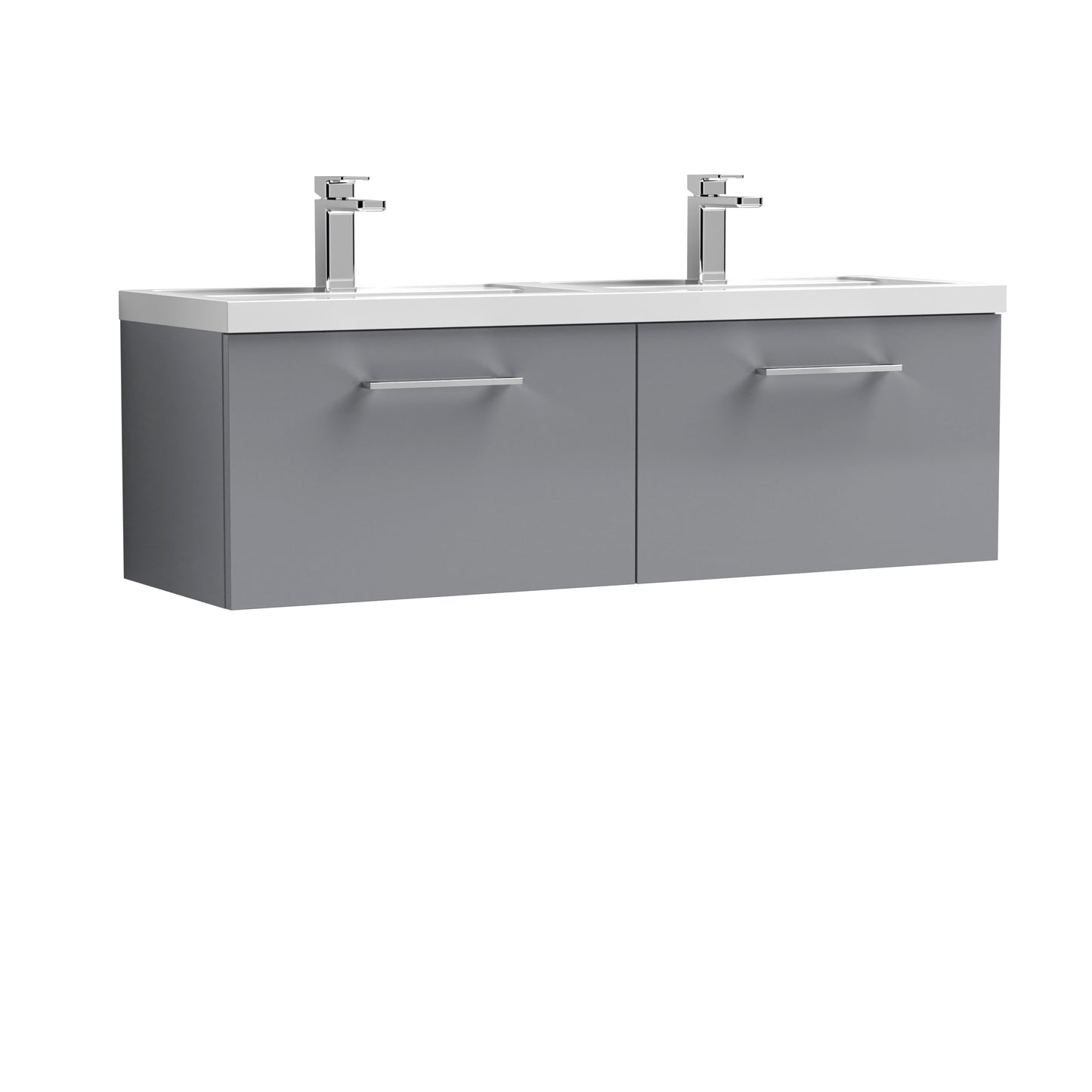 Arno 1200mm Wall Hung 2-Drawer Soft Close Vanity Unit with Twin Polymarble Basin by Nuie