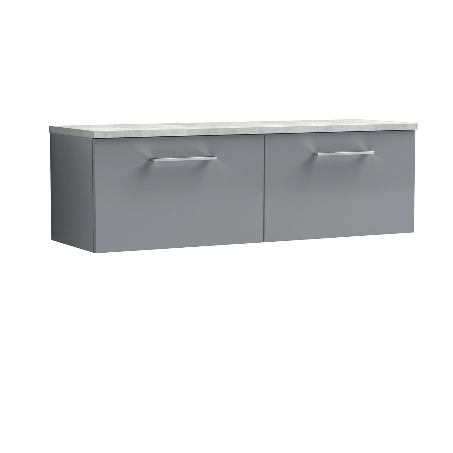 Nuie 1200mm Wall Hung Satin Grey 2-Drawer Vanity Unit With Laminate Worktop