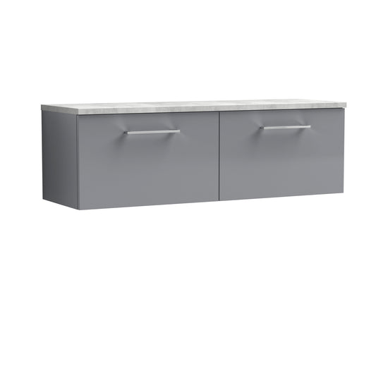 Nuie 1200mm Wall Hung Satin Grey 2-Drawer Vanity Unit With Laminate Worktop