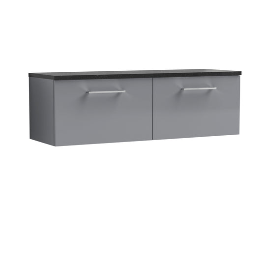 Nuie 1200mm Satin Grey Wall Hung 2-Drawer Vanity Unit With Laminate Worktop