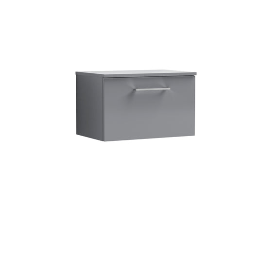 Nuie Arno 600mm Satin Grey 1 Drawer Wall Hung Vanity Unit With Worktop
