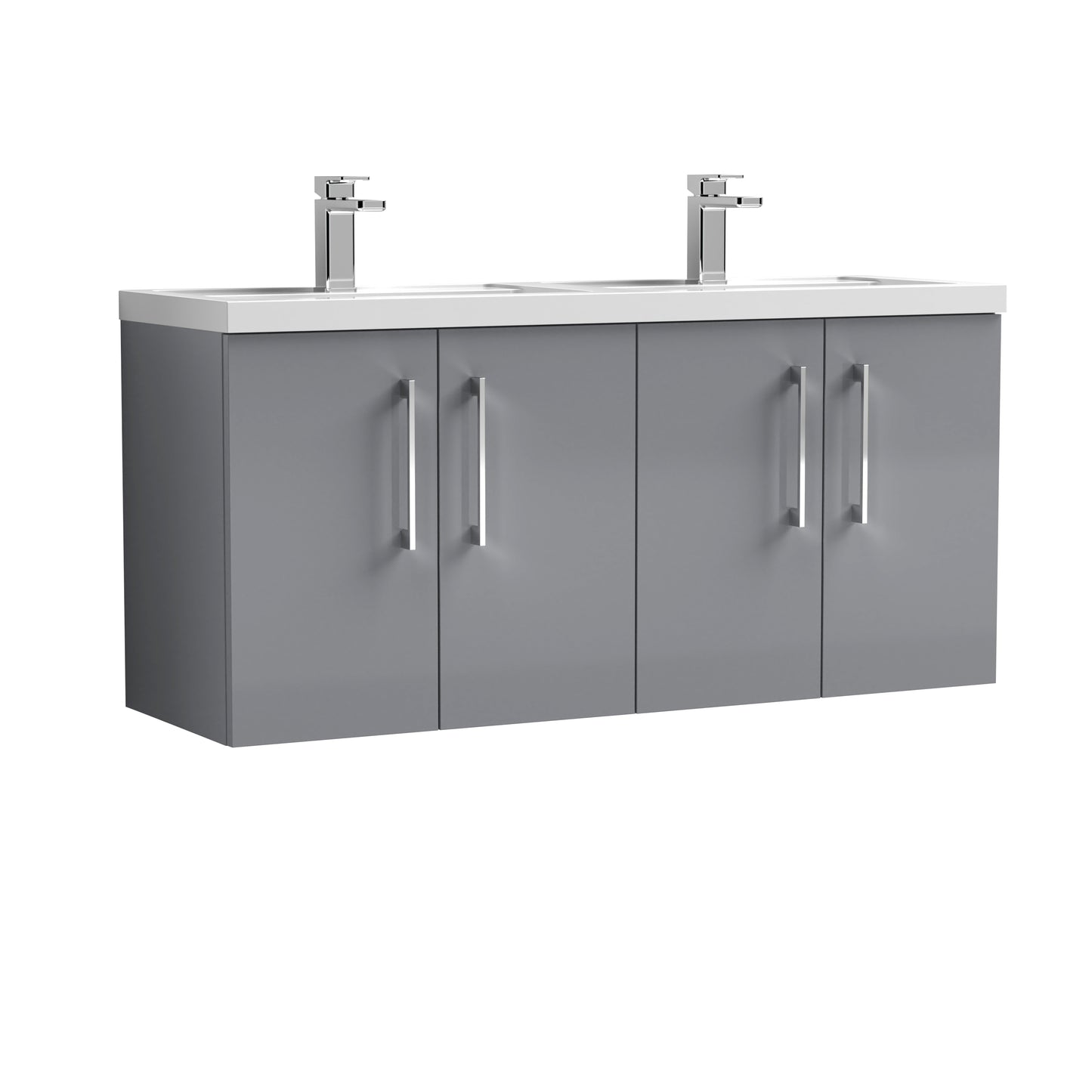 Arno 1200mm Wall Hung 4-Door Vanity Unit with Twin Polymarble Basin by Nuie
