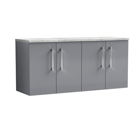 Nuie 1200mm Wall Hung Satin Grey 2-Door Vanity Unit With Laminate Worktop