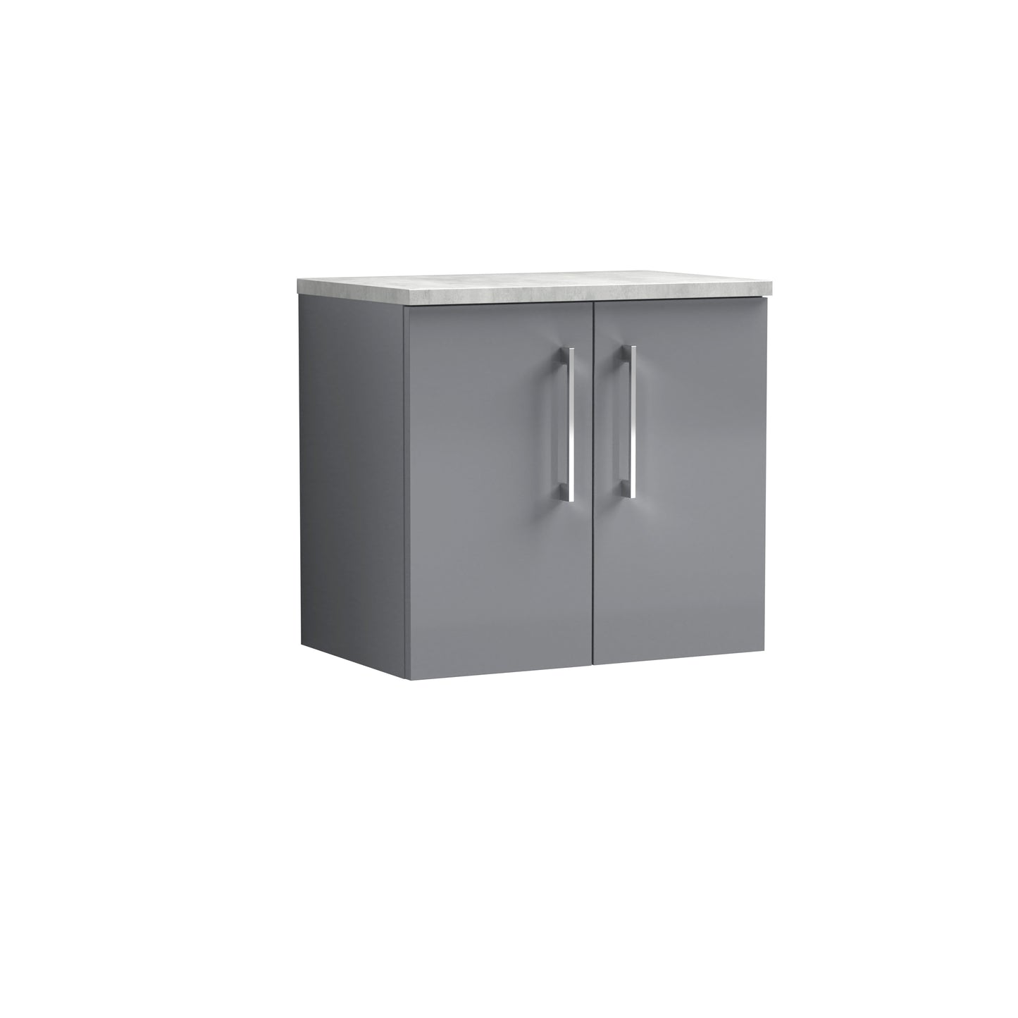 Nuie 600mm Satin Grey Wall Hung 2 Door Vanity Unit With Laminate Worktop