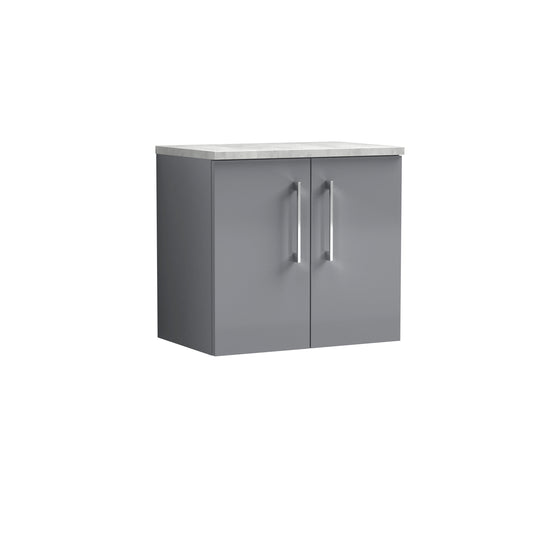 Nuie 600mm Satin Grey Wall Hung 2 Door Vanity Unit With Laminate Worktop