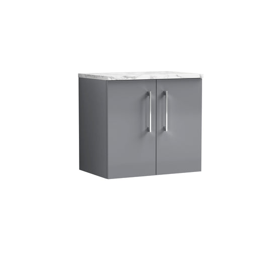 Nuie 600mm Wall Hung 2-Door Satin Grey Vanity Unit With Laminate Worktop