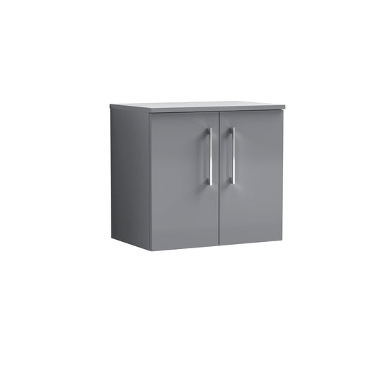 Nuie 600mm Wall Hung Satin Grey 2 Door Vanity Unit With Worktop