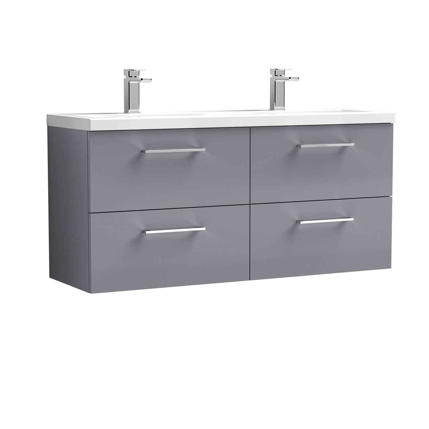 Arno 1200mm Wall Hung 4 Drawer Vanity Unit with Twin Ceramic Basin by Nuie