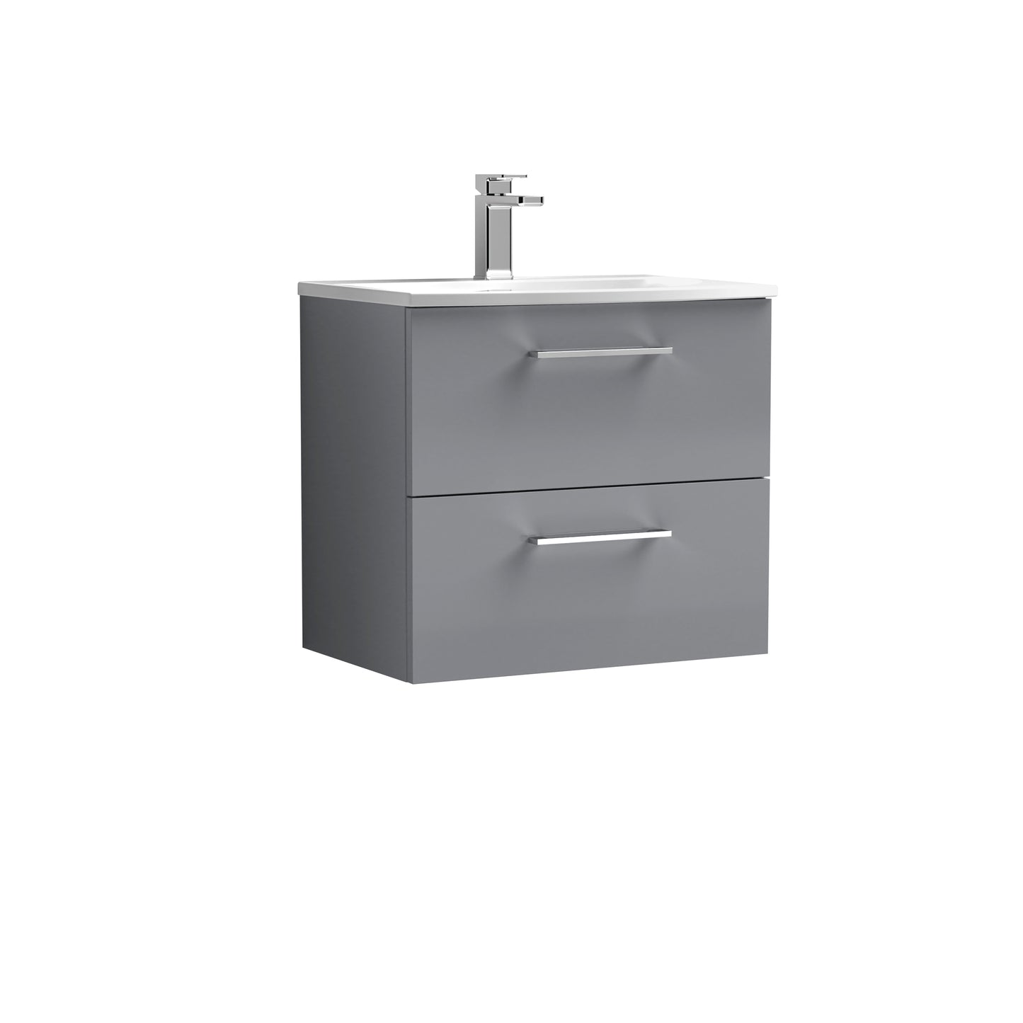Arno 600mm Wall Hung 2 Drawer Vanity Unit with Curved Basin by Nuie