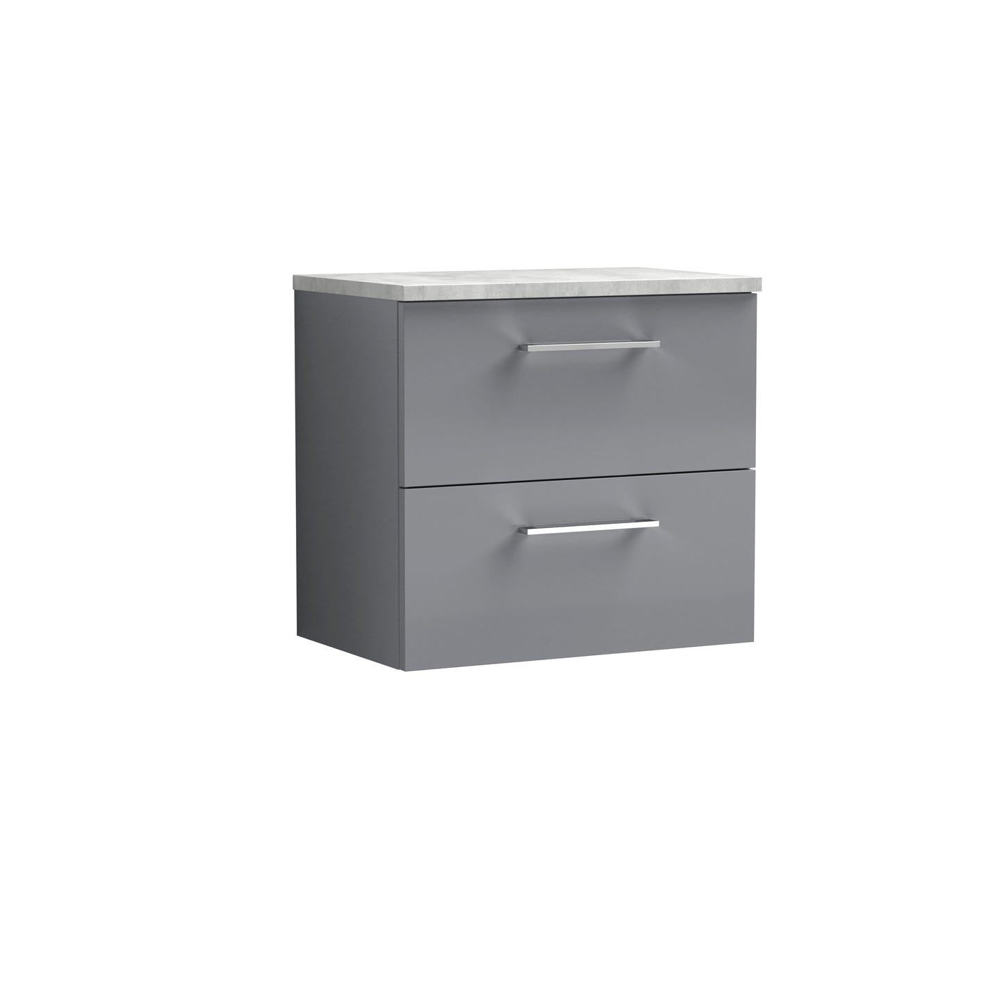 Nuie Arno 600mm Wall Hung 2 Drawer Satin Grey Vanity Unit With Laminate Worktop