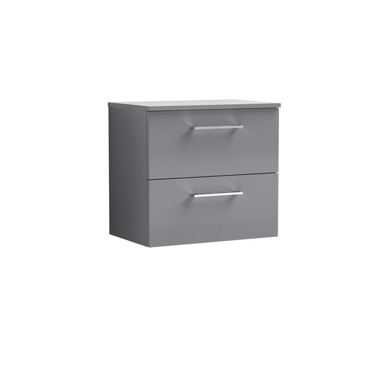 Nuie 600mm Satin Grey Wall Hung 2 Drawer Vanity Unit With Worktop & Handles