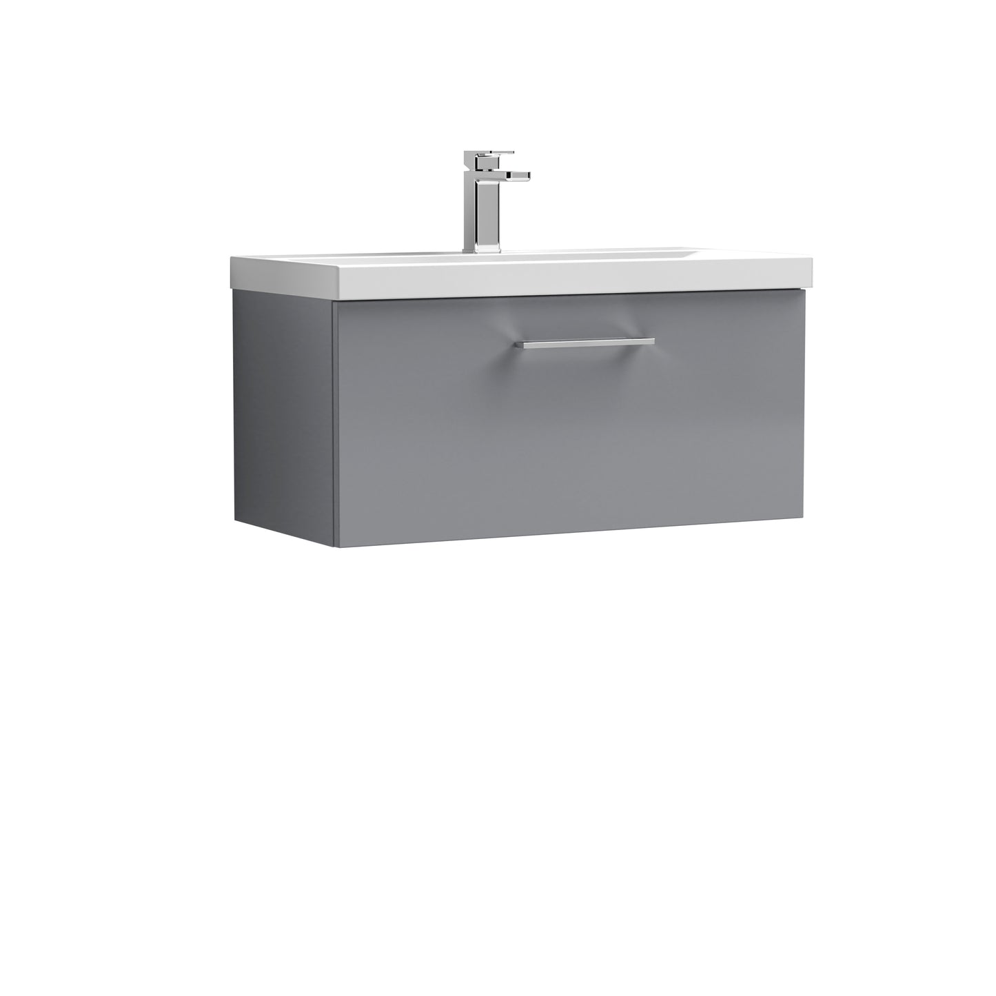Nuie Arno 800mm Satin Grey 1 Drawer Wall Hung Vanity Unit with Basin