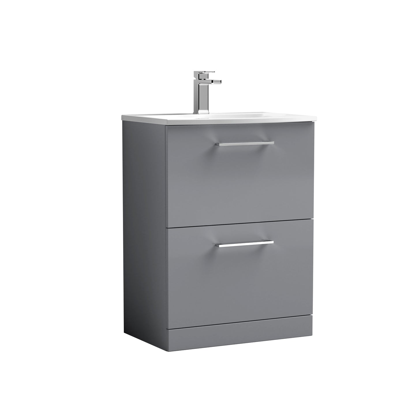 Arno 600mm Floor Standing Bathroom Vanity Unit 2-Drawer with Curved Basin by Nuie