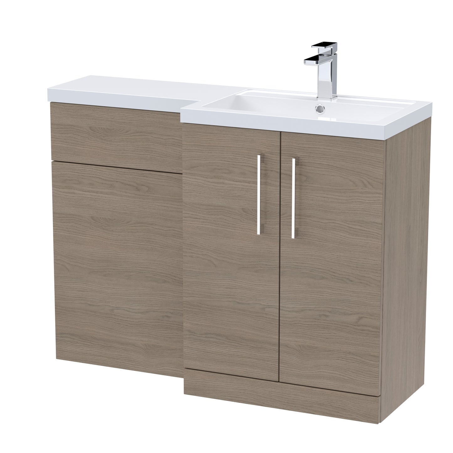 Arno 1100mm Right Handed Floor Standing Combination Unit with L-Shape Polymarble Basin by Nuie