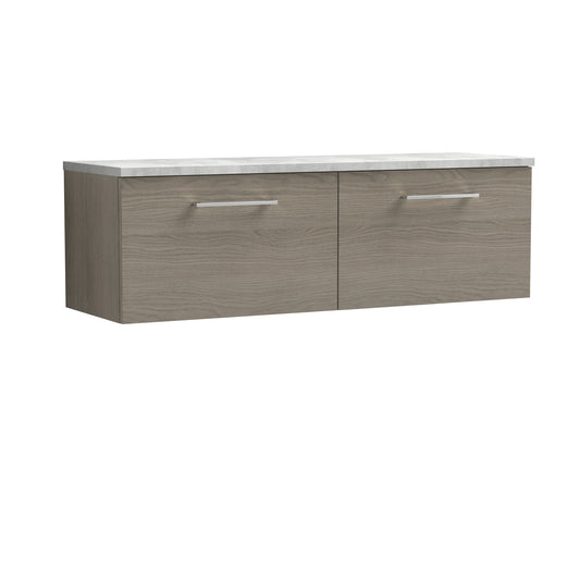Nuie 1200mm Solace Oak Wall Hung 2-Drawer Vanity Unit With Laminate Worktop