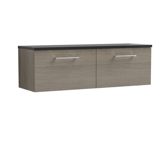 Nuie 1200mm Solace Oak 2-Drawer Wall Hung Vanity Unit With Laminate Worktop