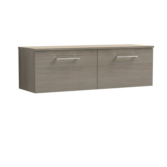 Nuie Arno 1200mm Solace Oak Wall Hung 2-Drawer Vanity Unit With Worktop