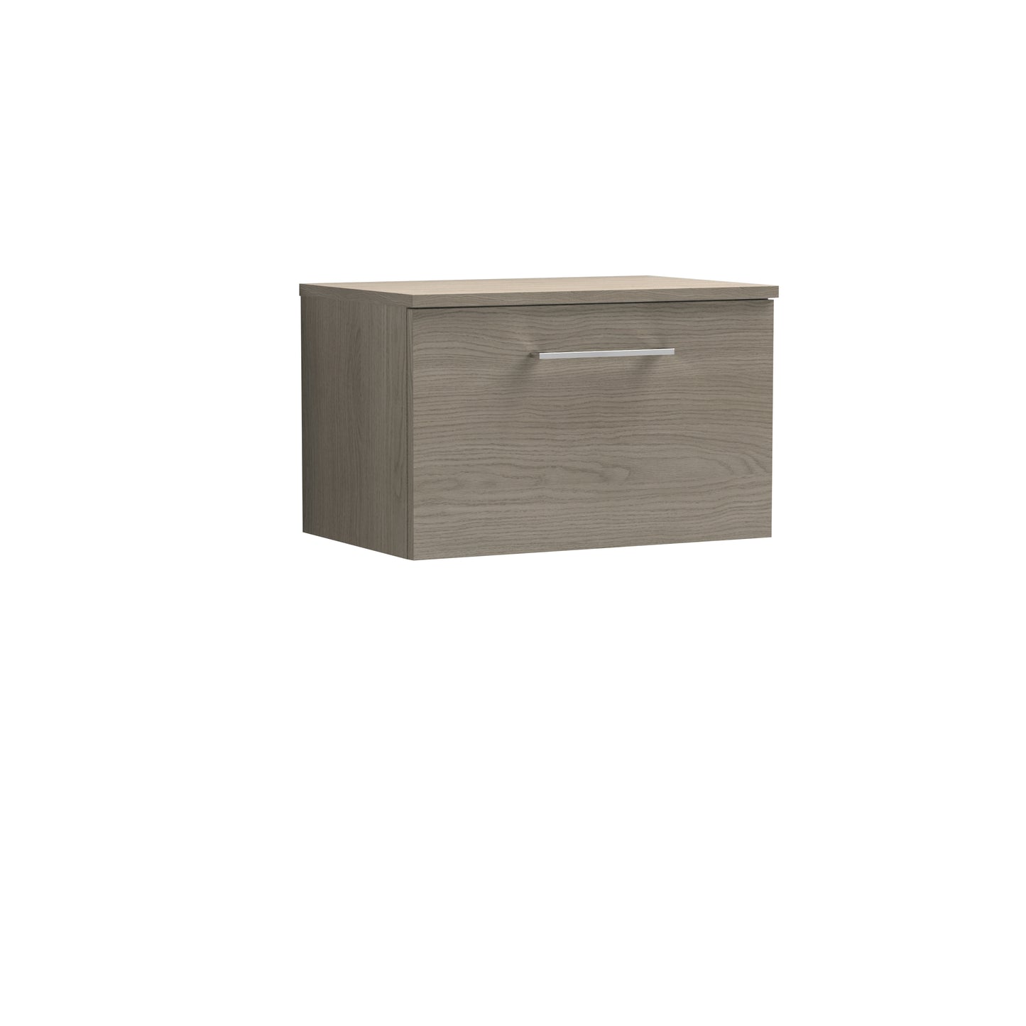 Nuie Arno 600mm Solace Oak Wall Hung 1-Drawer Vanity Unit With Worktop