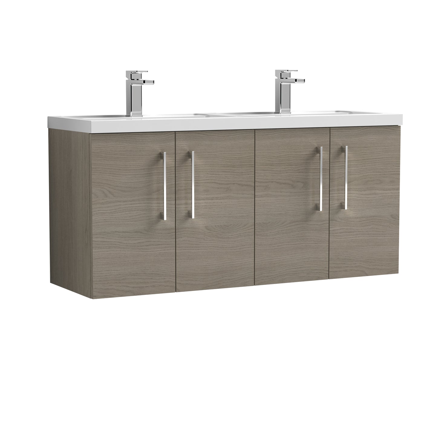 Arno 1200mm Wall Hung 4-Door Vanity Unit with Twin Polymarble Basin by Nuie