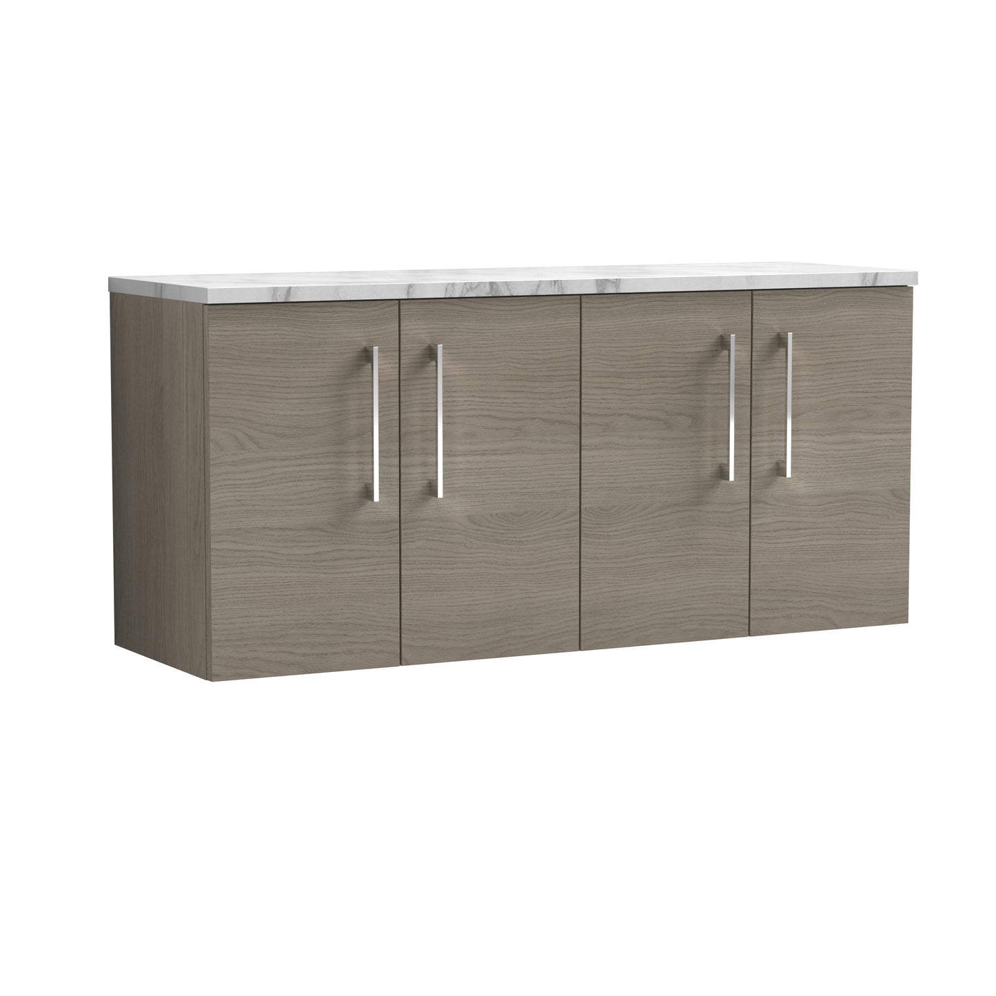 Nuie 1200mm Solace Oak Wall Hung 2-Door Vanity Unit With Laminate Worktop