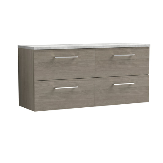 Nuie 1200mm Solace Oak Wall Hung Vanity Unit With Laminate Worktop & Handles
