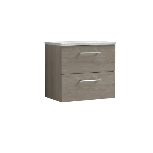 Nuie 600mm Wall Hung Solace Oak 2-Drawer Vanity Unit With Laminate Top