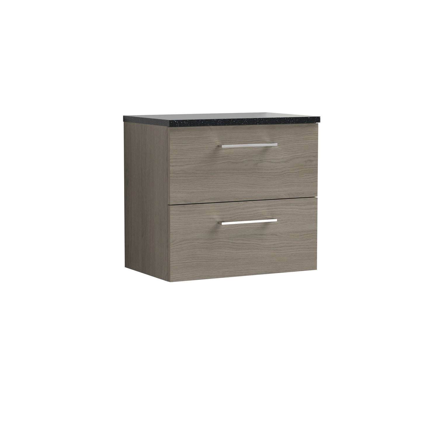 Nuie 600mm Solace Oak Wall Hung 2-Drawer Vanity Unit With Laminate Top