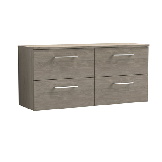 Nuie Arno 1200mm Solace Oak Wall Hung 4-Drawer Vanity Unit With Worktop