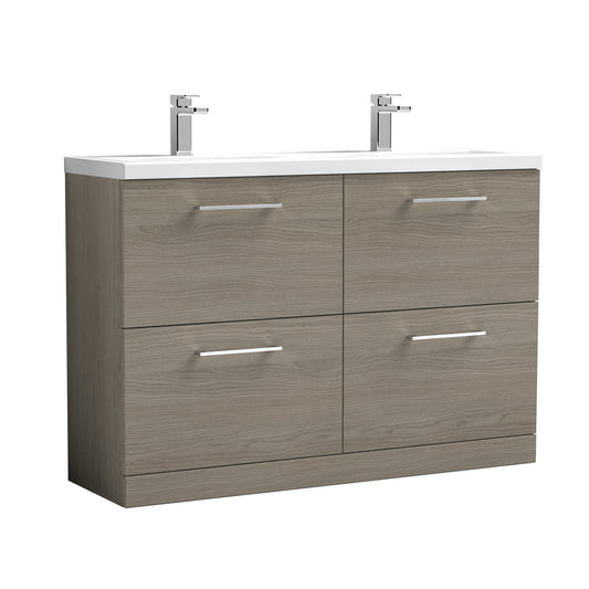 Nuie Arno 1200mm Solace Oak Floor Standing 4 Drawer Vanity Unit & Double Basin