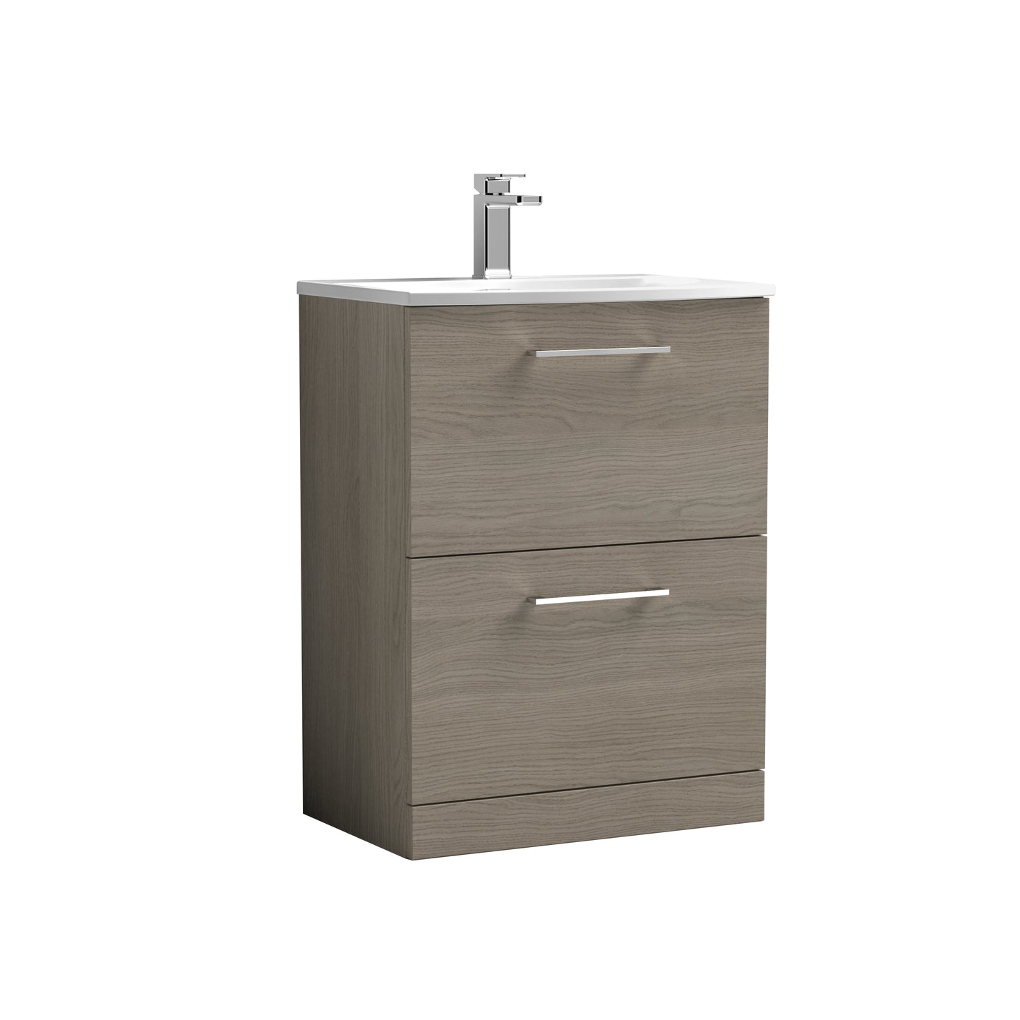 Arno 600mm Floor Standing Bathroom Vanity Unit 2-Drawer with Curved Basin by Nuie
