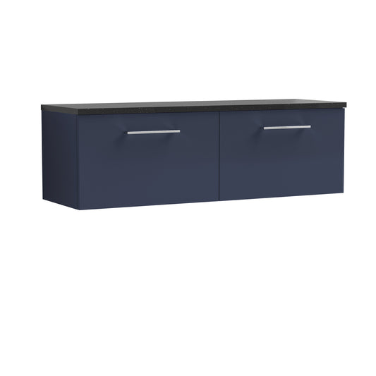 Nuie 1200mm Midnight Blue Wall Hung 2-Drawer Vanity Unit With Laminate Worktop