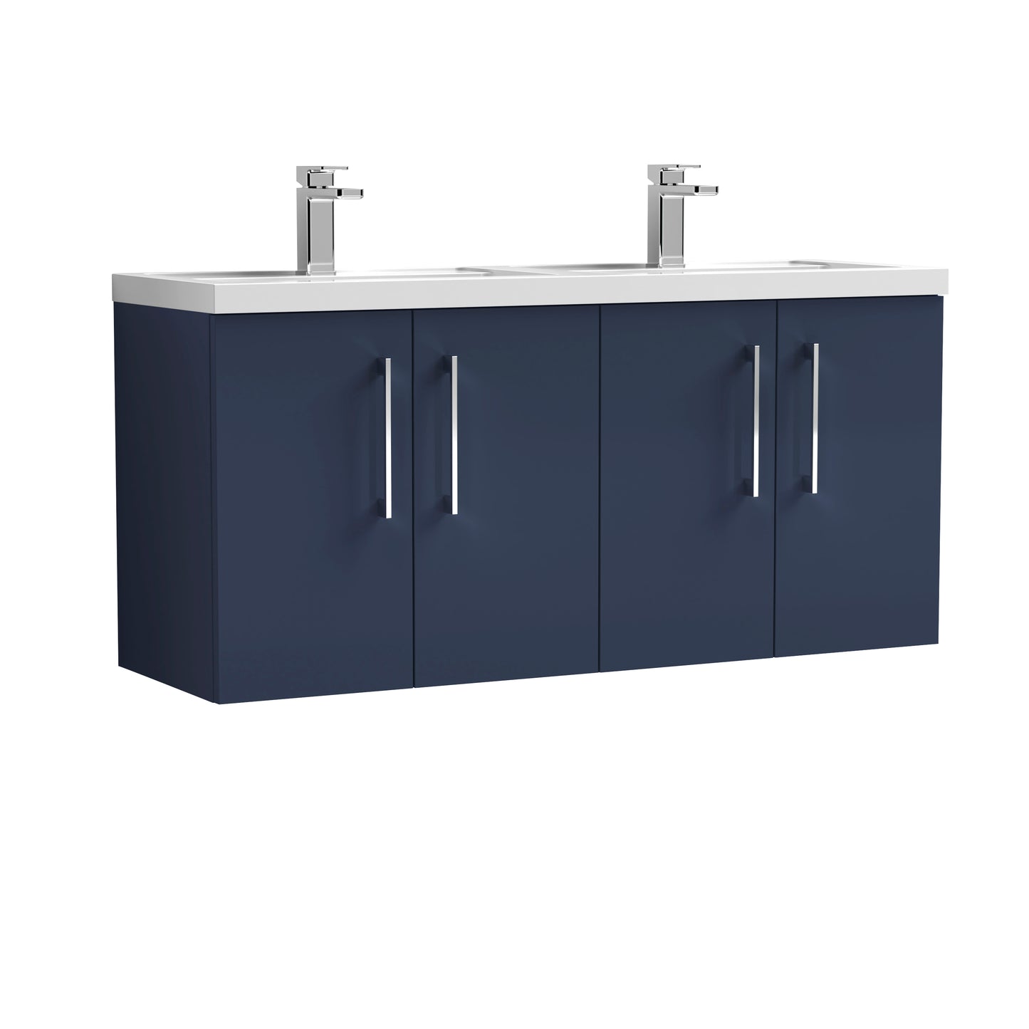 Arno 1200mm Wall Hung 4-Door Vanity Unit with Twin Polymarble Basin by Nuie