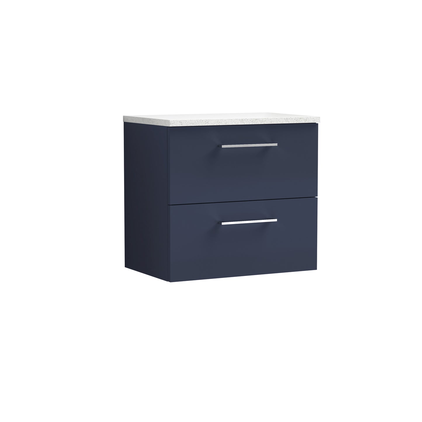Nuie 600mm Wall Hung Midnight Blue 2-Drawer Vanity Unit With Laminate Worktop & Handles