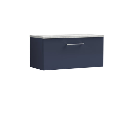 Nuie 800mm Midnight Blue Wall Hung Single Drawer Vanity Unit With Laminate Worktop