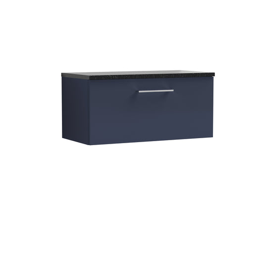 Nuie 800mm Midnight Blue Wall Hung 1-Drawer Vanity Unit With Soft Close Drawer & Laminate Worktop
