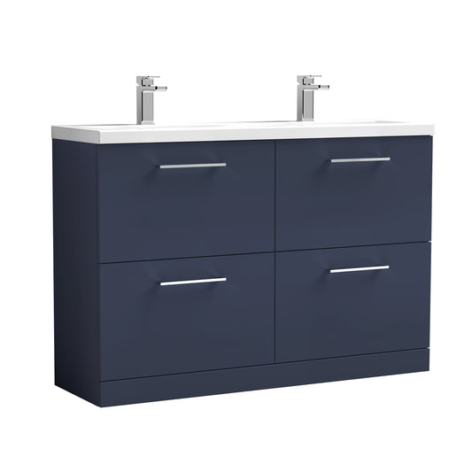 Nuie 1200mm Floor Standing 4-Drawer Soft Close Midnight Blue Vanity Unit with Double Basin