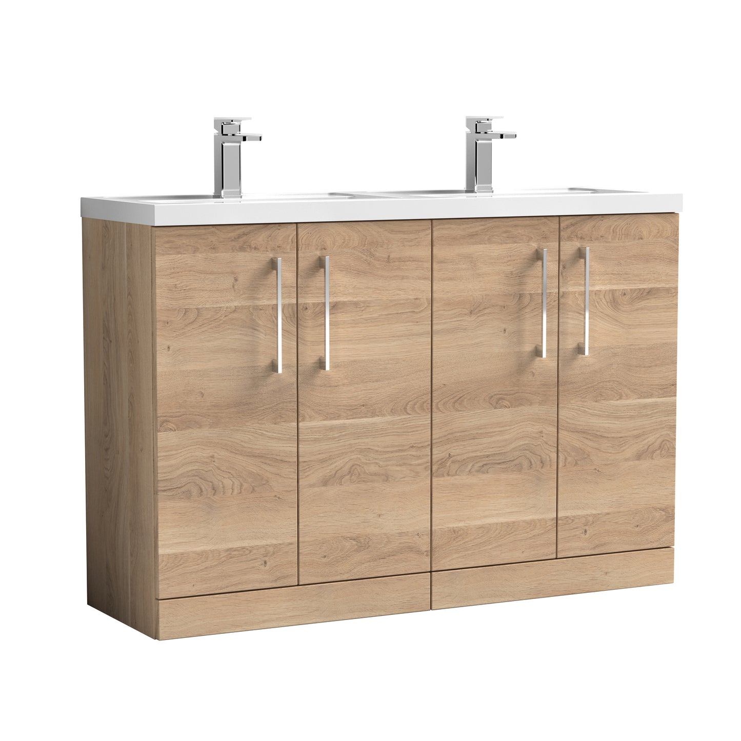 Nuie 1200mm Bleached Oak Floor Standing 4-Door Vanity Unit with Double Basin