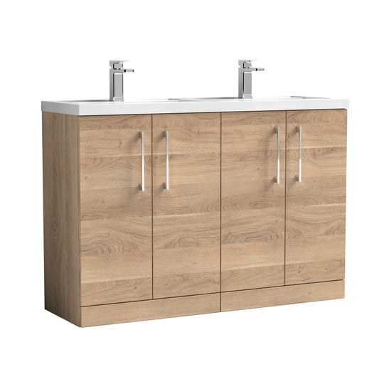 Nuie 1200mm Bleached Oak Floor Standing 4-Door Vanity Unit with Double Basin