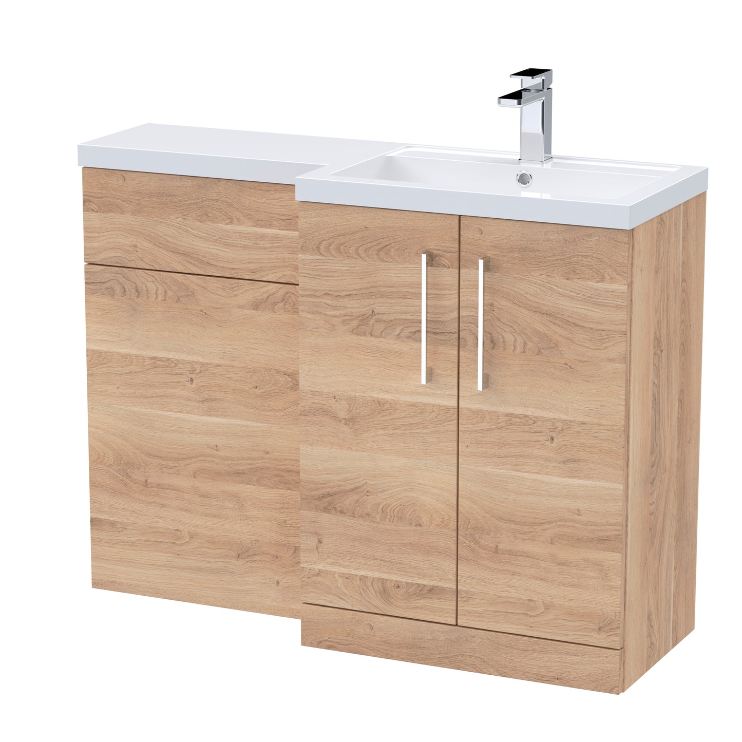 Arno 1100mm Right Handed Floor Standing Combination Unit with L-Shape Polymarble Basin by Nuie