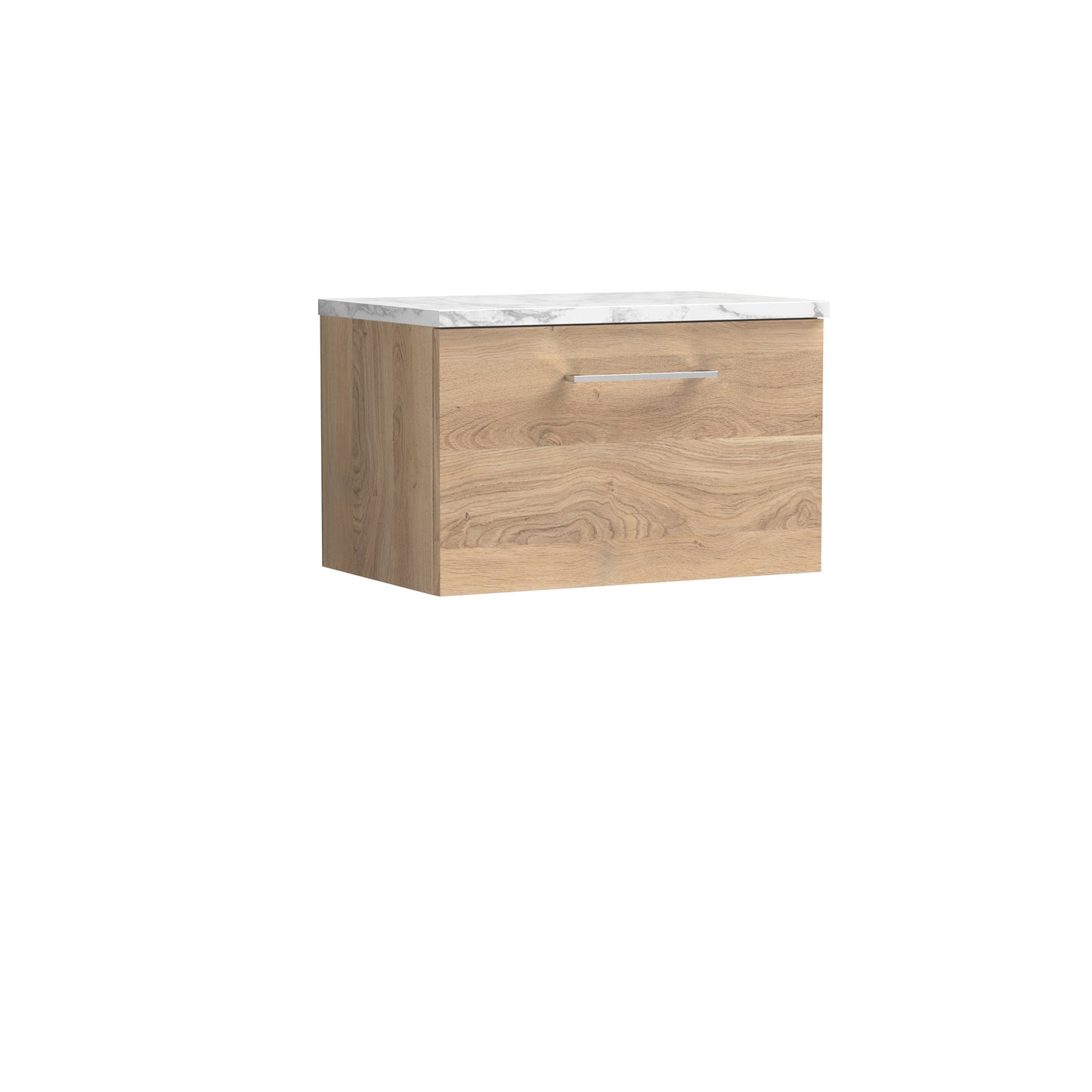 Nuie 600mm Bleached Oak Wall Hung 1-Drawer Vanity Unit With Laminate Worktop