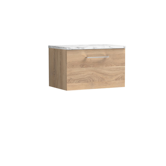Nuie 600mm Bleached Oak Wall Hung 1-Drawer Vanity Unit With Laminate Worktop