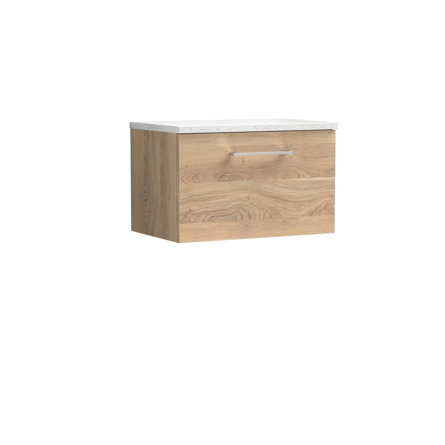 Nuie 600mm Bleached Oak Wall Hung 1-Drawer Vanity Unit With Laminate Worktop