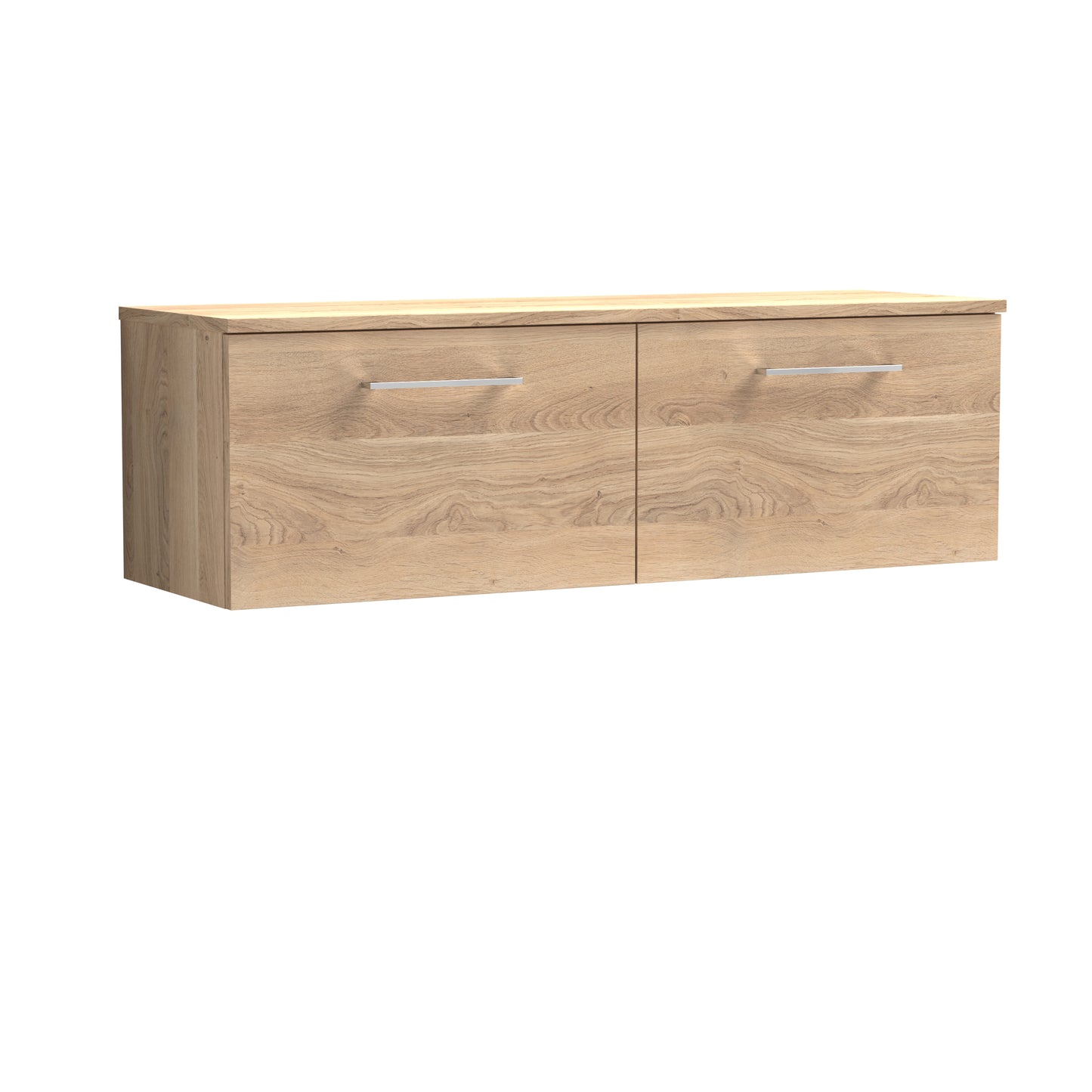 Nuie 1200mm Bleached Oak Wall Hung 2-Drawer Vanity Unit With Worktop & Soft Close Drawers