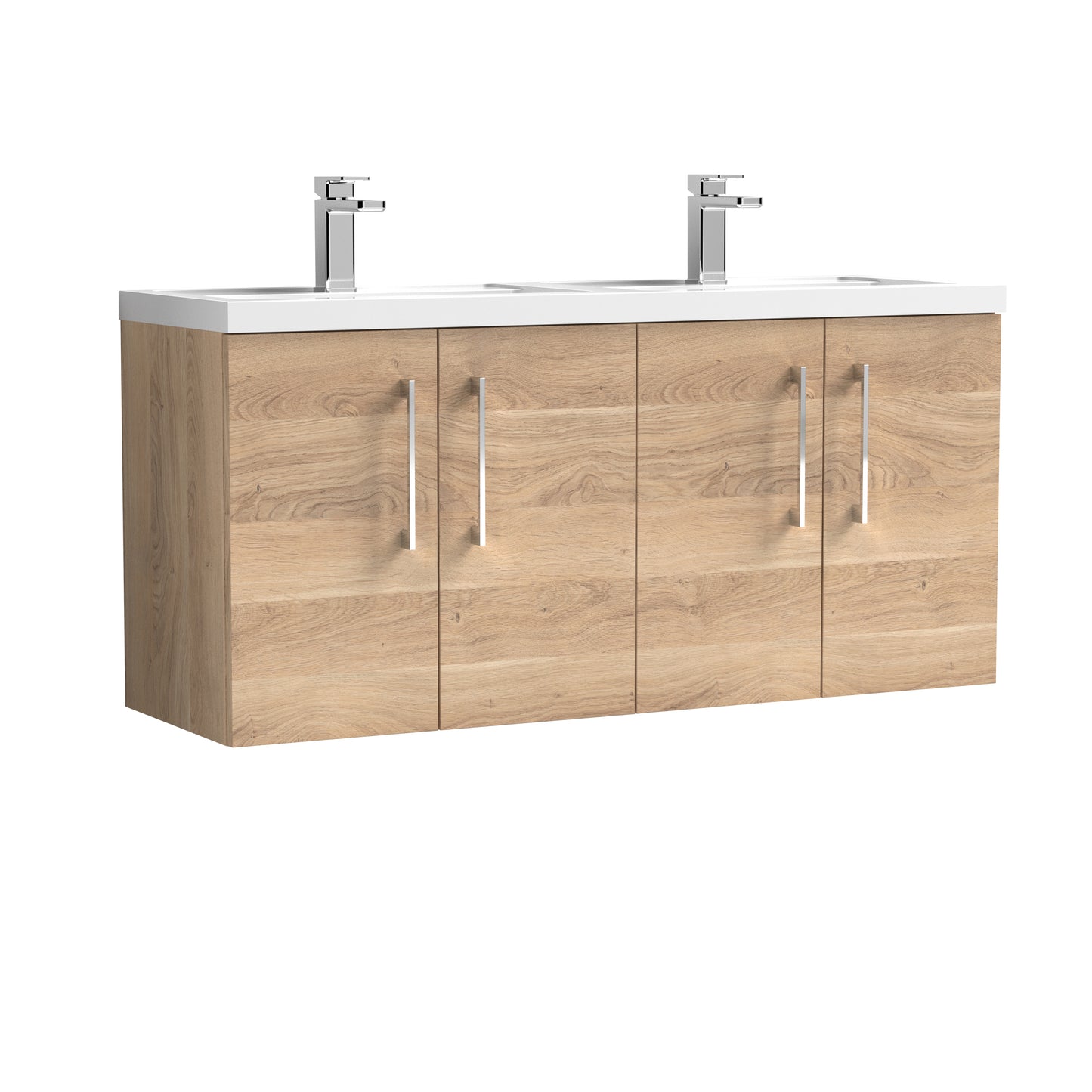 Arno 1200mm Wall Hung 4-Door Vanity Unit with Twin Polymarble Basin by Nuie